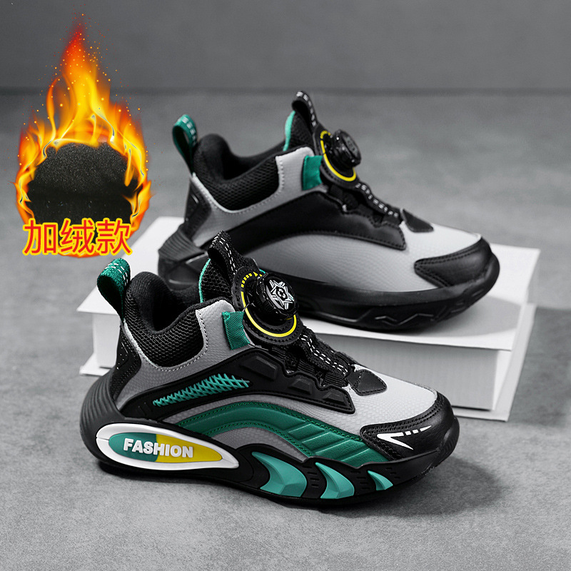 小學生童鞋棉鞋跨境休閒防滑加絨運動鞋兒童籃球鞋旋轉扣潮鞋