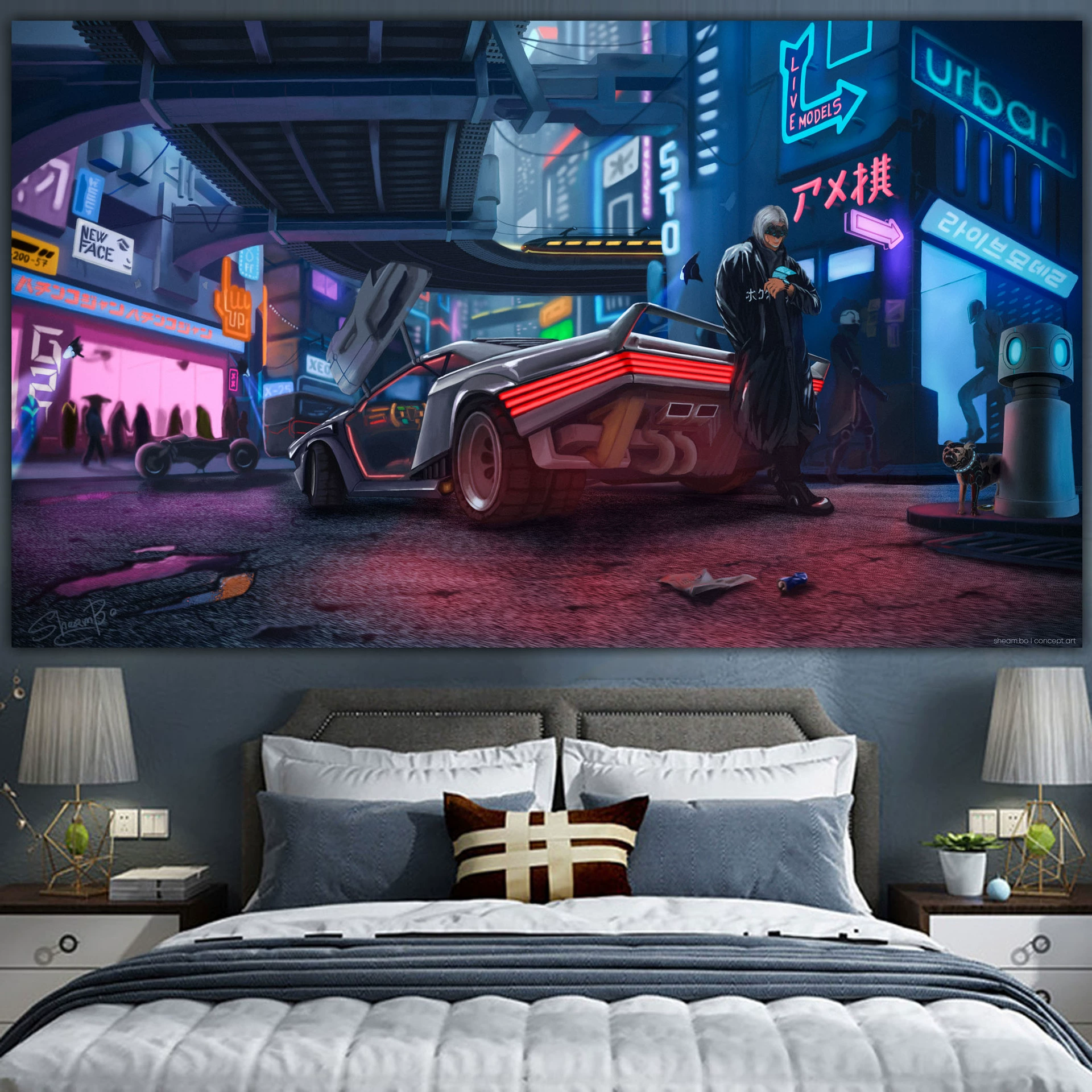 Постер cyberpunk неоновый город, размеры 38×65 см, 85×155 см, 110×200 см