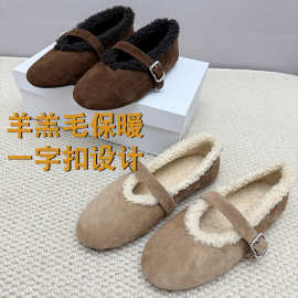 毛毛鞋软皮羊毛一体玛丽珍加绒秋冬女高级感羊羔毛复古玛丽单鞋