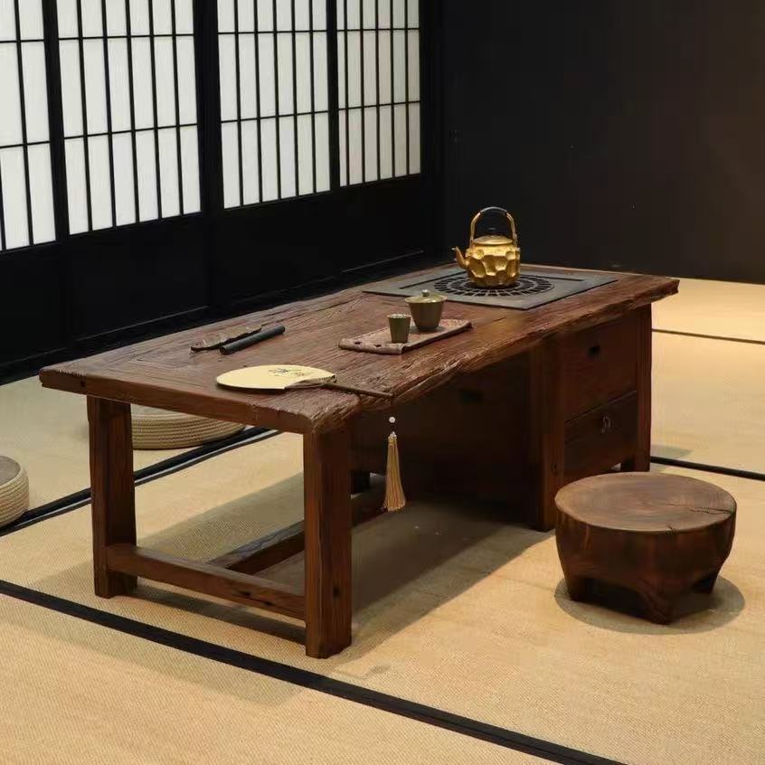 Wabi-Sabi Style Home Balcony Tea Table Tatami Stove Table Tea Room Tea Table Old Elm Chinese Coffee Table Low Table