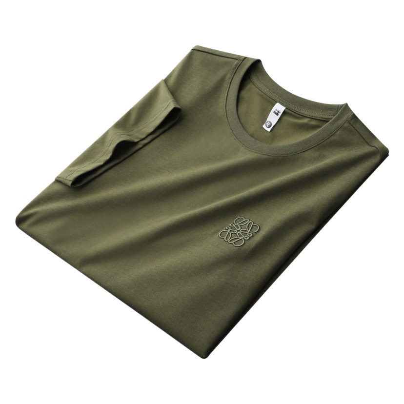 Camiseta de manga corta de algodón mercerizado europeo pesado slim fit de moda de gama alta bordado cuello redondo media manga de los hombres camisa de fondo moda