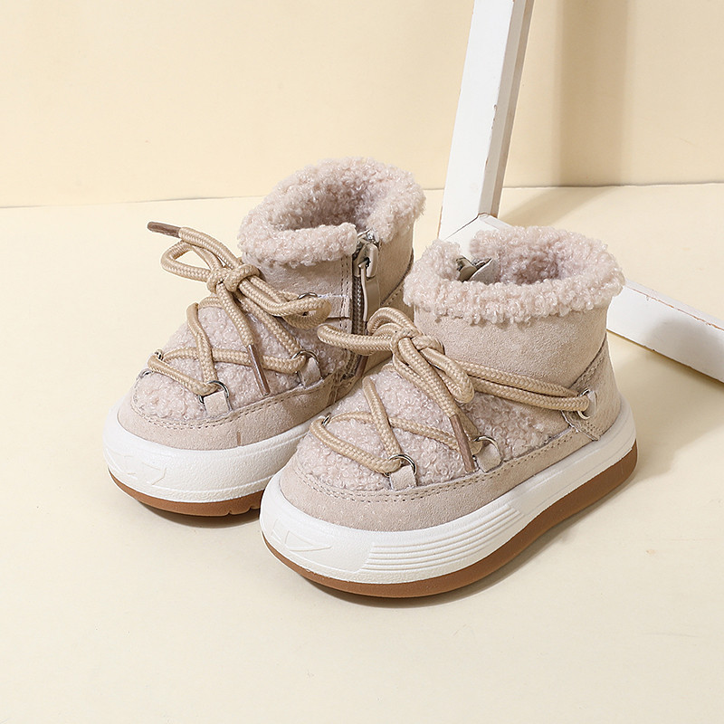 Factory direct supply female baby snow boots winter new high-top men's small children's cotton shoes fleece-lined warm Korean baby cotton