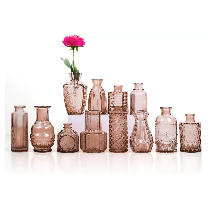 Transparent glass vases for decorating dining tables, home