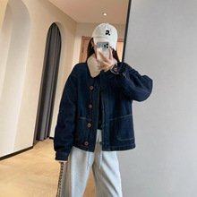 朵妮 DN 日系复古温暖显瘦羊羔毛翻领短款工装夹棉牛仔外套女2025