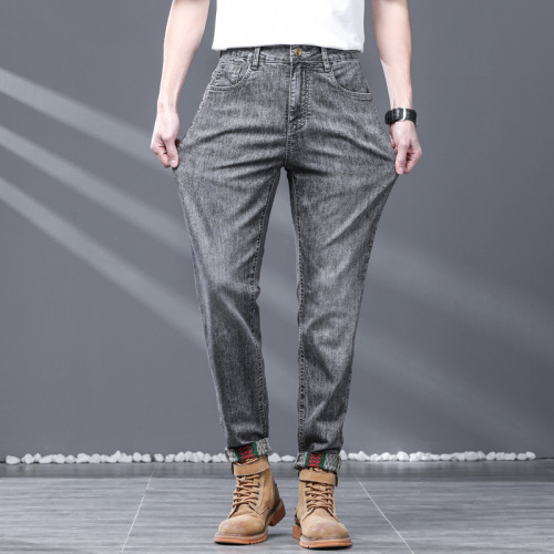 Men's stretch jeans, teenagers' trendy loose small straight pants, fashionable and versatile retro casual pants for men