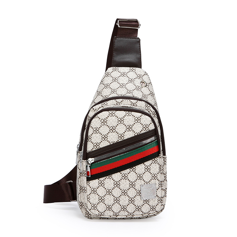 Nuevo bolso de pecho ligero de hombre estriado impreso de viaje de negocios bolso de hombro a prueba de agua tendencia PU simple mochila