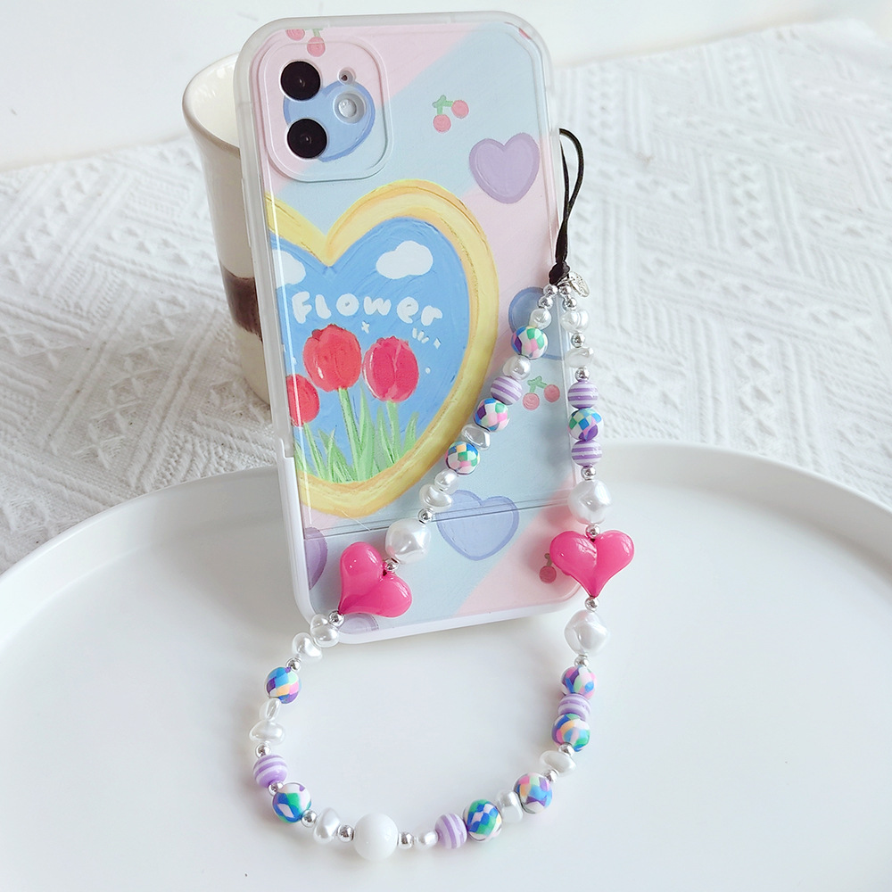 Stringting Pu Caiying Same Style Ins Style Special-shaped Imitation Pearl Love Handmade Beaded Anti-lost Mobile Phone Charm Women display picture 28