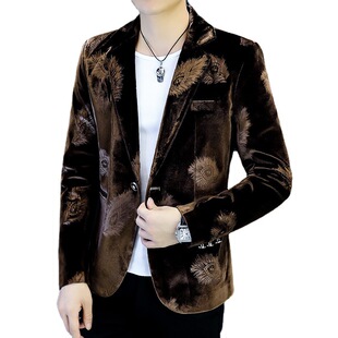 Golden Velvet Jacquard Suit Men's Real Pocket Men's Vintage Suit Men's Chinese-style Embroidered Slim-fit Suit Jacket