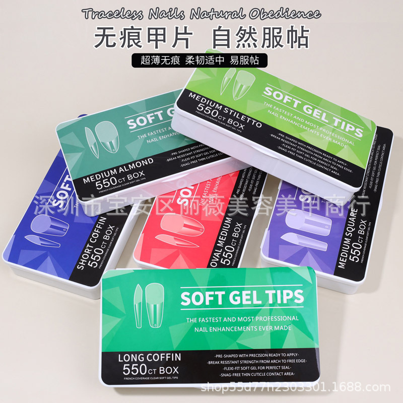 Amazon Porcelain White Box Nail Art Pieces Ultra Thin Scrub Long Water Drop Almond Non-engraved Nail Grinding 550 Pieces/Box