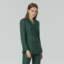西装女外套时尚气质春夏新款总裁两件套高级感绿色双排扣小西服