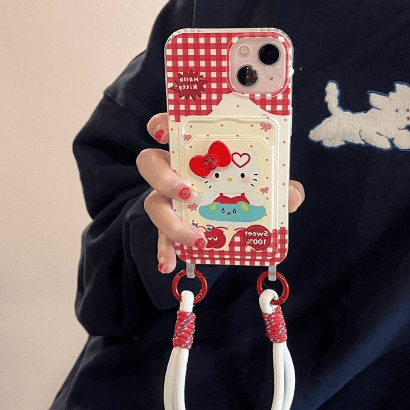 Cartoon Swimring Hello Kitty Apple 16promax Phone Case iPhone15 Cute 14 Card Bag 13 Lanyard 12 Women