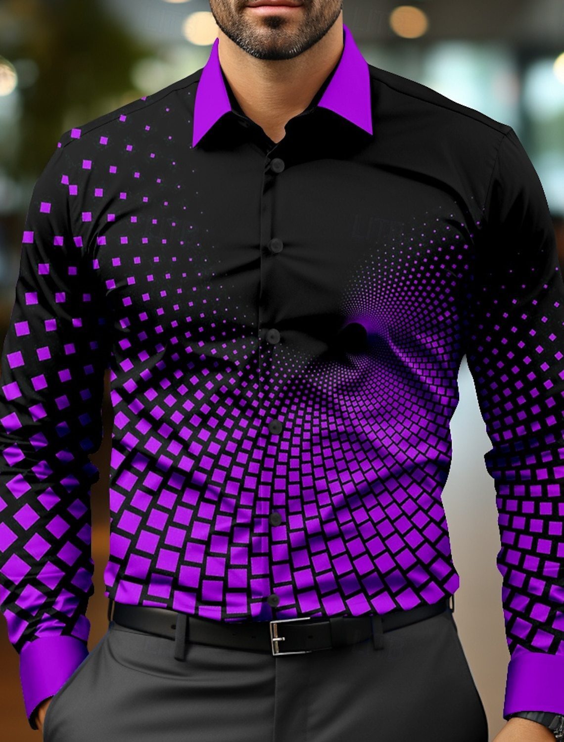 2024 nuevo estilo Amazon transfronterizo europeo y americano casual salvaje moda geométrica camisa de manga larga para hombres MB12