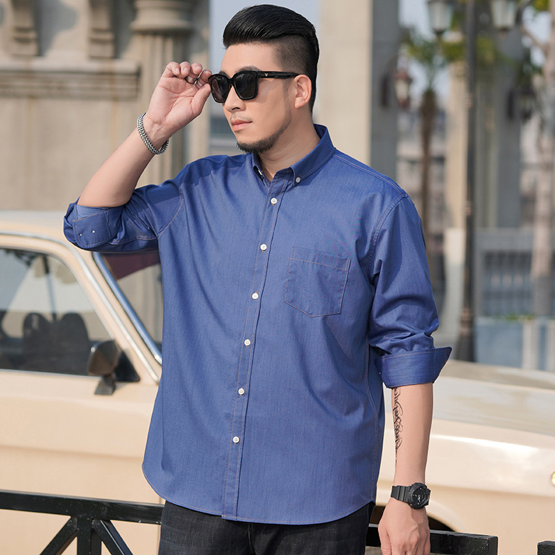 plus size Men's Long Sleeve Shirt Spring and Autumn New Fat Guy Chubby Loose Casual Imitation Denim Shirt Plus Fat Large Trendy plus size Men's Long Sleeve Shirt Spring and Autumn New Fat Guy Chubby Loose Casual Imitation Denim Shirt Plus Fat Large Trendy