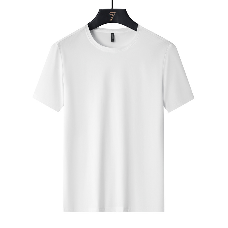 Camiseta de manga corta de hielo de seda para hombres, ropa deportiva fría y transpirable, explosión de verano, enfriamiento de cuello redondo, blusa de todos los días.