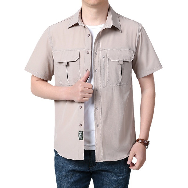 Cross-border AliExpress camisa de mangas cortas para hombres primavera y verano camisa al aire libre ropa de secado rápido para hombres nueva chaqueta casual de tamaño grande
