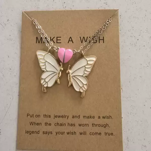 New Cross-Border Oil-Drip Luminous Butterfly Friendship Best Friend Necklace Pair Amazon Dual-Color Friendship Cross Chain