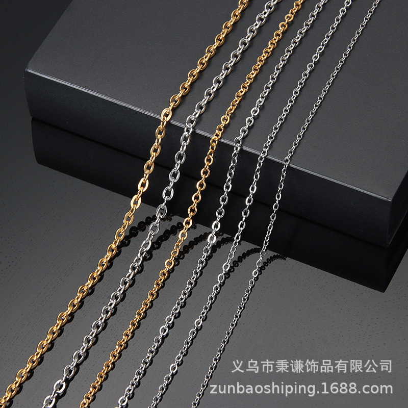 Squashed O-shaped hammer cross necklace men and women titanium steel welded joint 304 stainless steel clavicle chain Gold DIY bare chain matching chain Squashed O-shaped hammer cross necklace men and women titanium steel welded joint 304 stainless steel clavicle chain Gold DIY bare chain matching chain