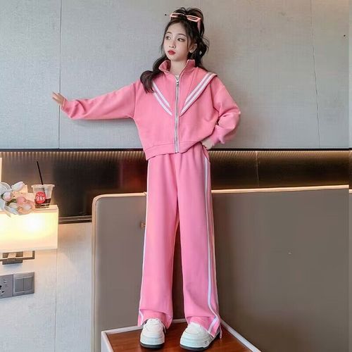 Girls' autumn zipper shirt suit spring and autumn new Korean style middle and large children's fashion casual student wear sports two-piece set