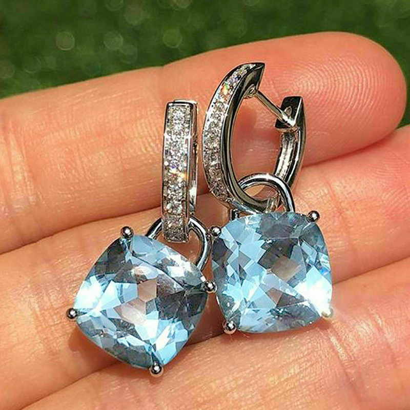 Fashion New Inlaid Light Blue Square Zircon Copper Earrings Valentine's Day Gift display picture 2