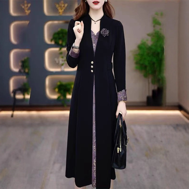 High-End Fine-Spun Simple and Elegant Dress Skirt Mother's Wear Autum New Waist Slimming Look Elegant Age-Reducing Dress