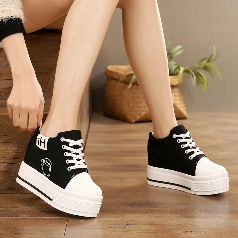 White Sneakers for Women, Thick-Soled Sneakers with Hidden Height Increase, Korean Style Casual Sports Shoes, Low-Top Cloth Shoes, Women's Wedge-Heeled Student Shoes White Sneakers for Women, Thick-Soled Sneakers with Hidden Height Increase, Korean Style Casual Sports Shoes, Low-Top Cloth Shoes, Women's Wedge-Heeled Student Shoes