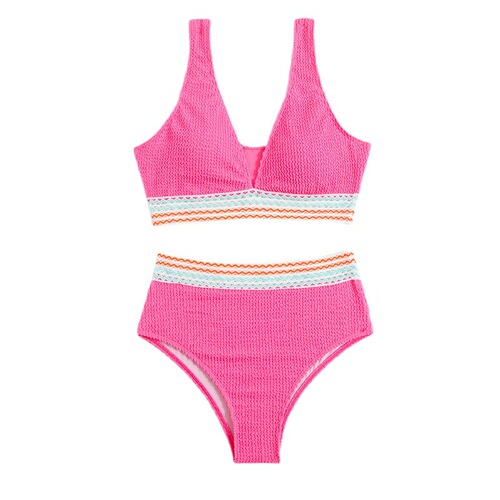  cross-border new swimwear solid color split swimsuit women's bikini high waist bikini beach vacation
