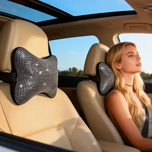 Car Headrest Pillow with Rhinestones, Full Rhinestone In-Car Pillow, Sparkling Diamond Neck Support Pillow