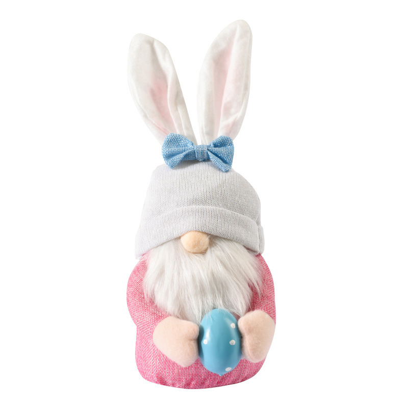 Pascua Rosa Orejas de conejo enano sin rostro muñeca vieja muñeca elfo huevo sosteniendo muñeca decoración suministros