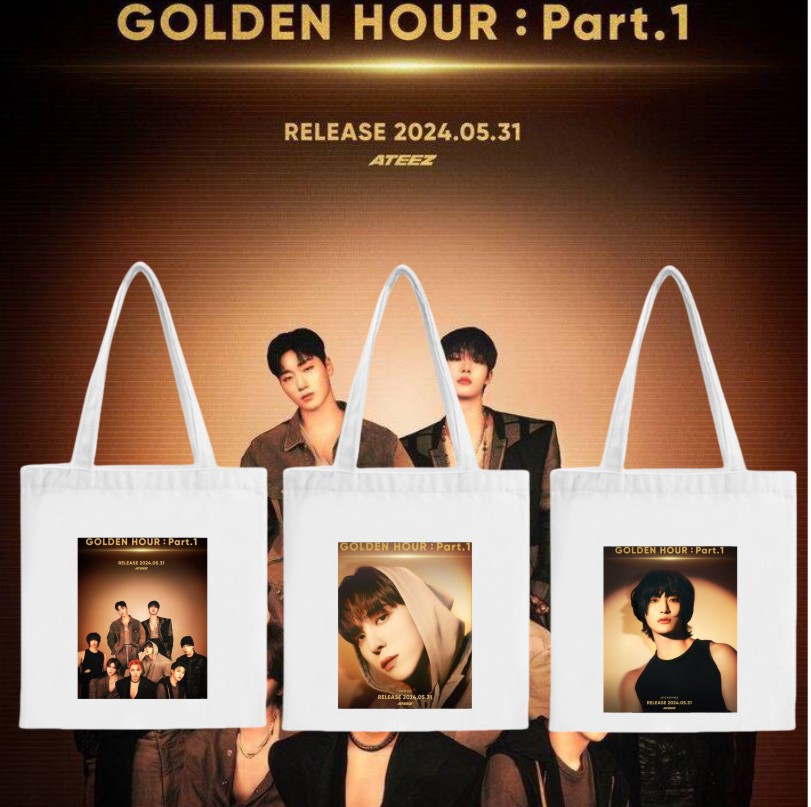 ATEEZ GOLDEN HOUR明星周边印花帆布包单肩学生时尚手提袋