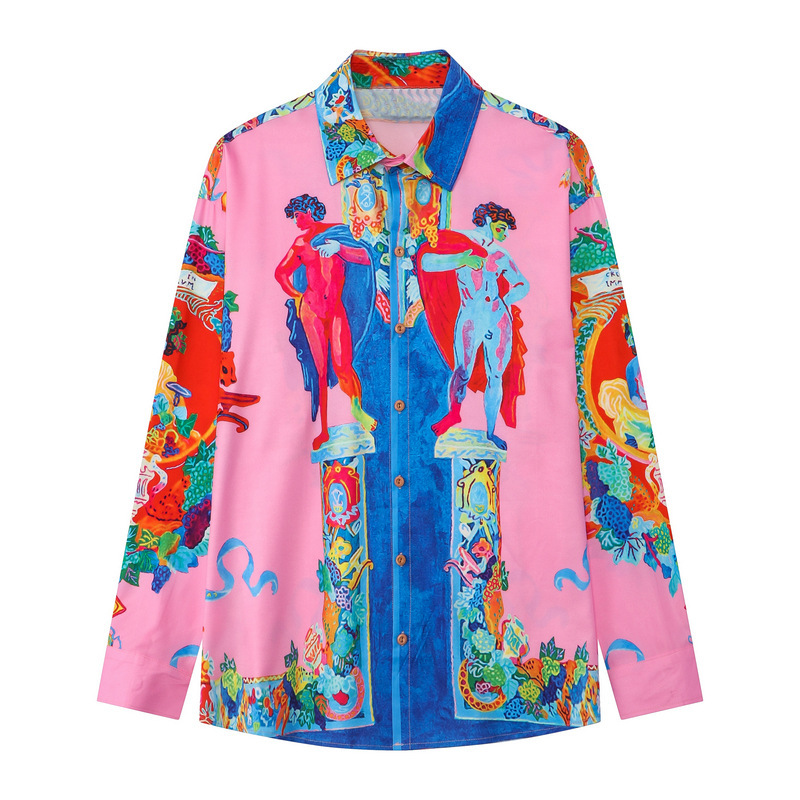 European and American Retro Palace Feast Digital Printed Long Sleeve Shirt Casual Vacation Niche Cardigan Loose Shirt for Men European and American Retro Palace Feast Digital Printed Long Sleeve Shirt Casual Vacation Niche Cardigan Loose Shirt for Men