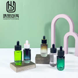 厂家现货新款 30ml厚底直圆瓶精华液瓶精油瓶小样分装瓶滴管瓶
