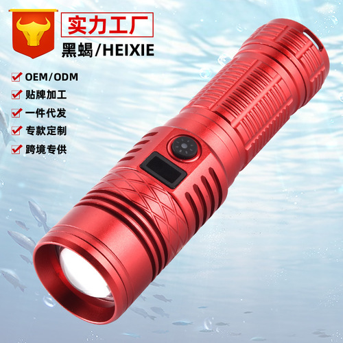 Cross-border white laser flashlight, strong light, long-range zoom display, Type-C rechargeable portable emergency long-life hand light