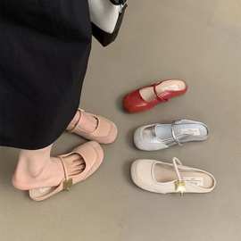 小香风玛丽珍银色单鞋新中式法式凉拖女鞋春夏平底包头外穿半拖鞋
