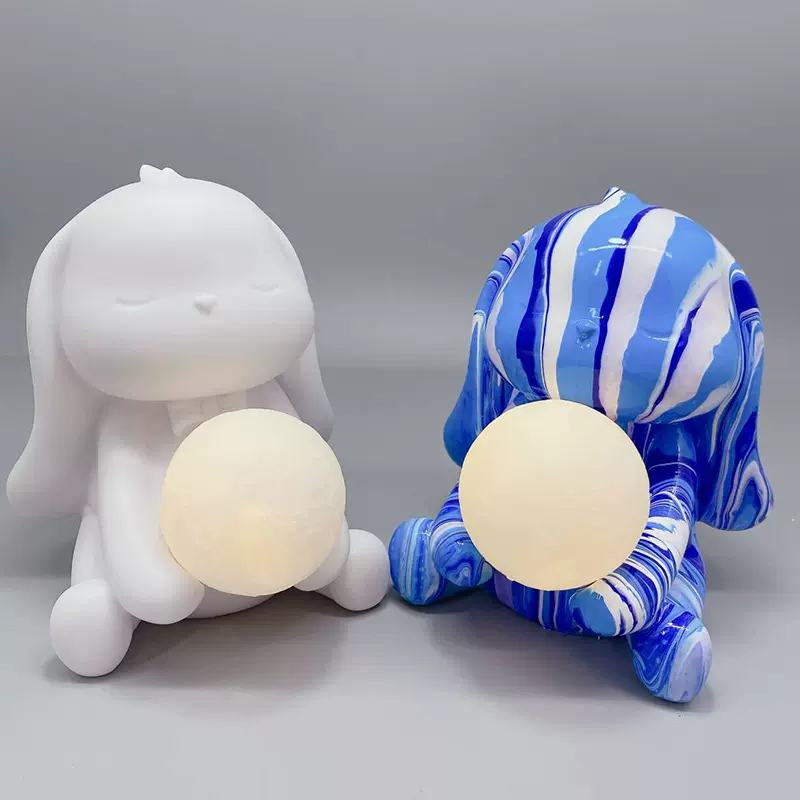 新款月球灯流体兔搪胶白胚批发月球小夜灯兔子儿童创意礼品存钱罐