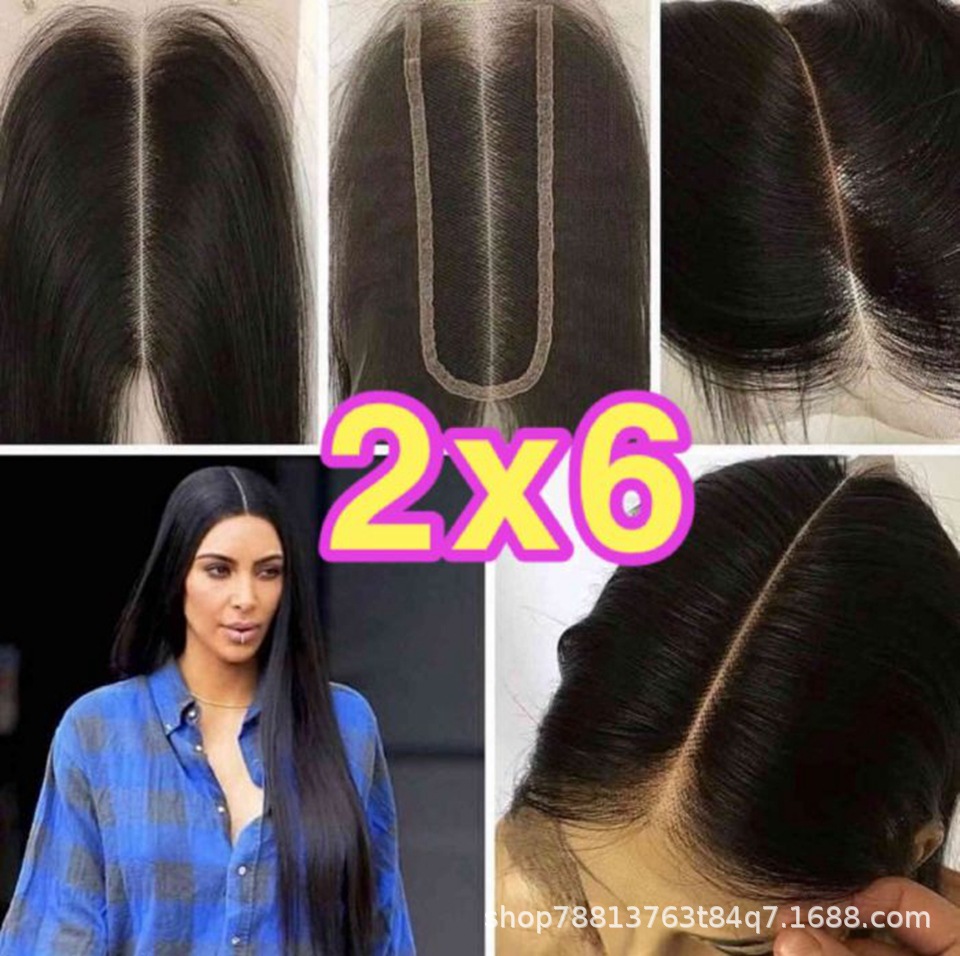 2x6 pelo bloque Kim K cierre 2x6 encaje pelo real bloque Xuchang Comercio exterior peluca transfronteriza