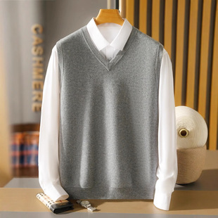 Autumn and Winter New 100 Pure Cashmere Men's Thickened V-Neck Warm Sweater Knitted Vest Casual Sleeveless Base Shirt