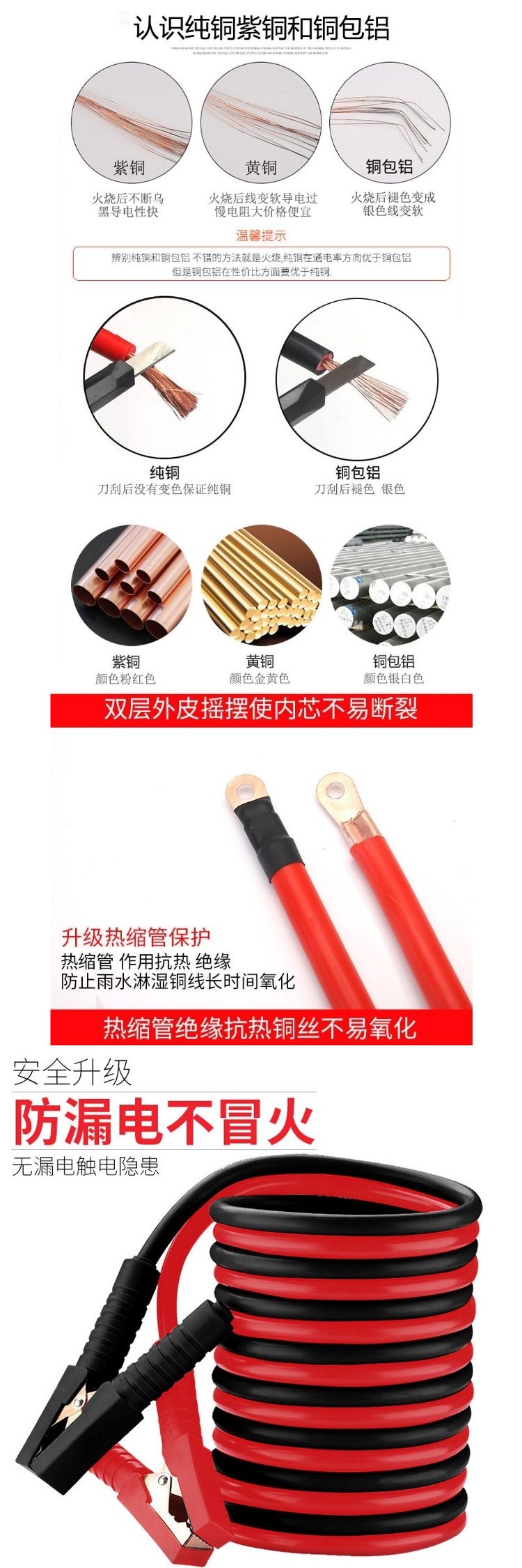 Car Battery Jumper Cables Pure Copper Jumper Wires for Connecting Batteries, Alligator Clips for Starting Cars, and Jumper Wires