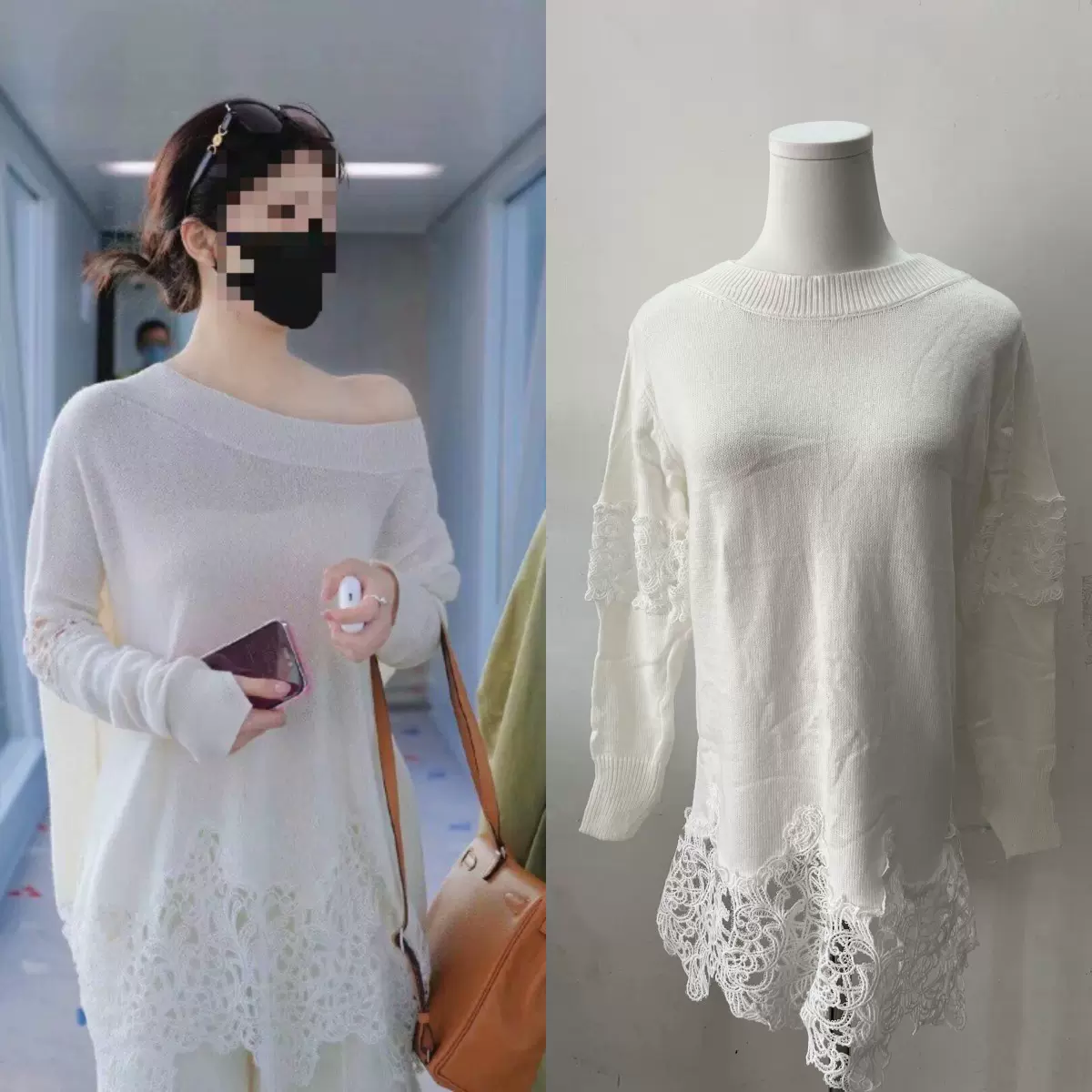 长期现货2025秋赵露思明星同款蕾丝镂空针织衫女小众宽松休闲上衣