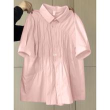 嫩粉色polo领短袖衬女衫2024夏季新款小个子设计感法式独特小上zb