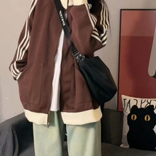 撞色拼接立领卫衣外套女春秋百搭宽松中长款拉链棒球服运动上衣服