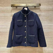 法式小众 2025秋冬新款罗纹立领可拆卸圆领粗花呢多口袋外套