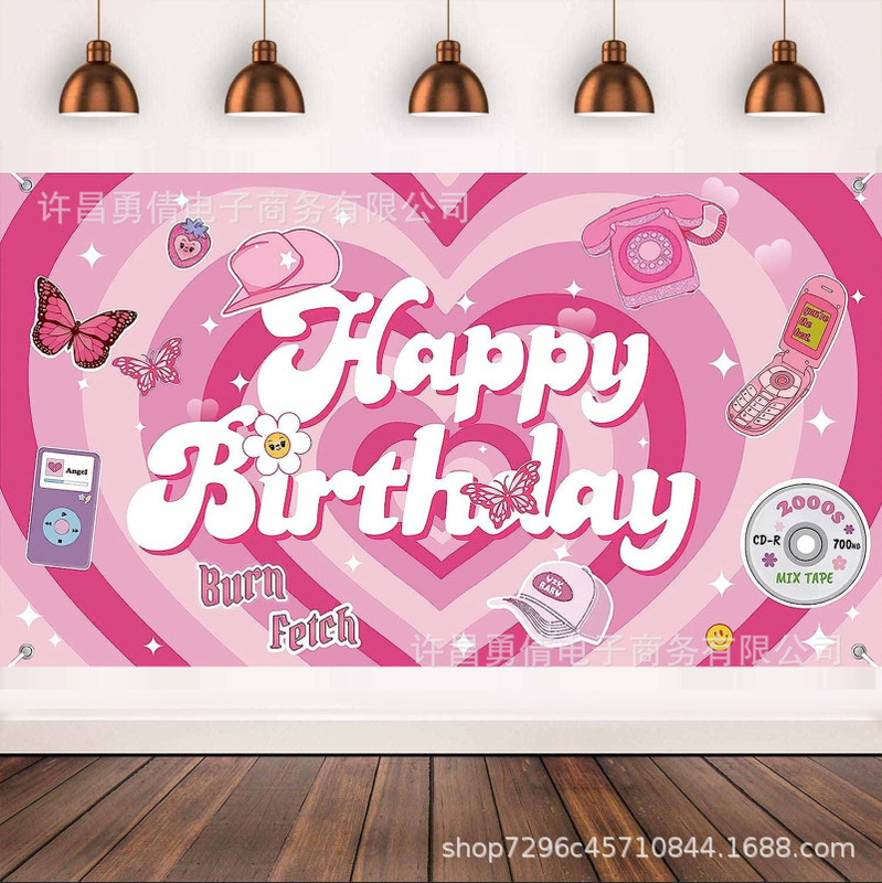 Amazon pink Preppy Preppy style birthday background cloth hanging cloth party decoration background flag cloth