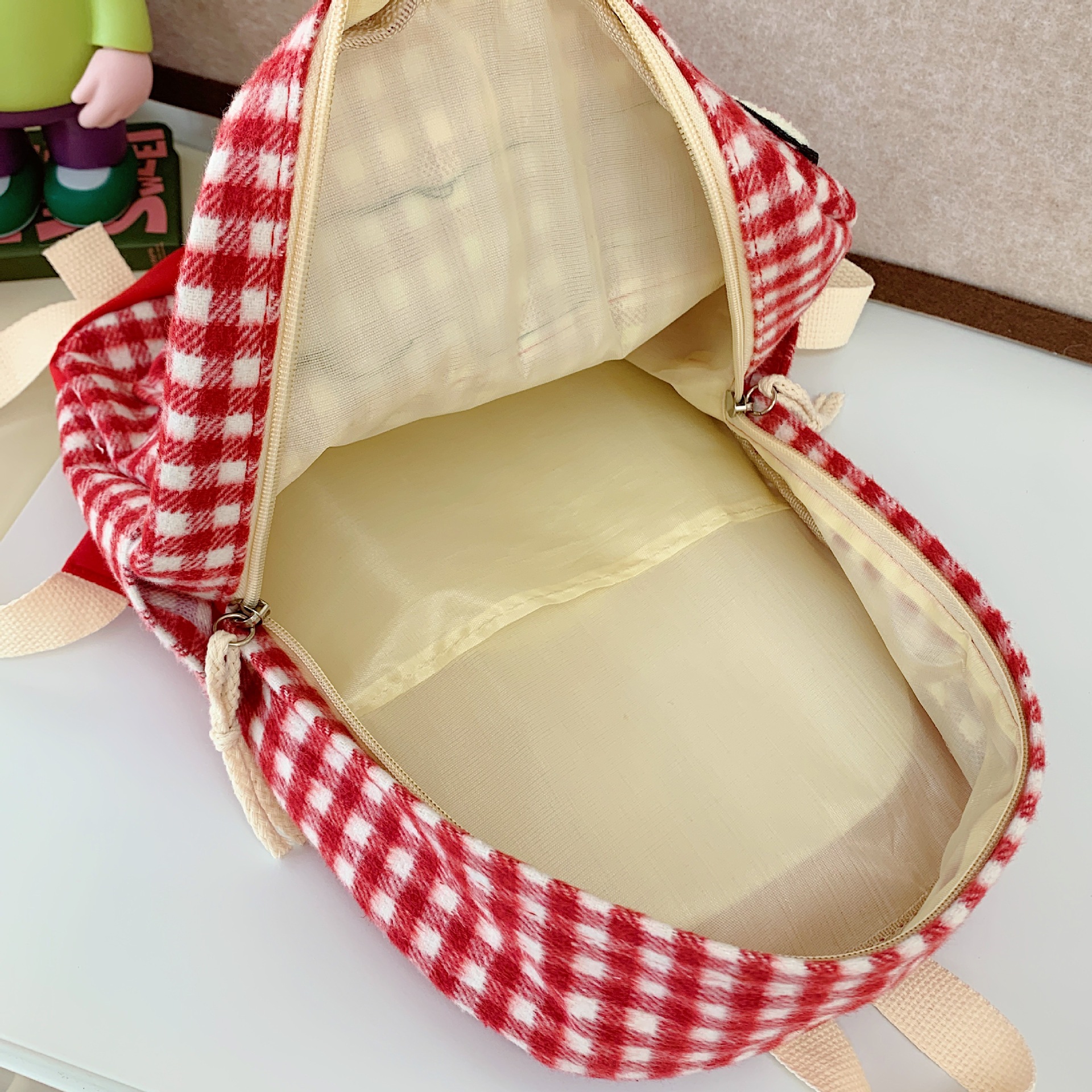 Cross-Border Red Plaid Backpack Japanese Cute Backpack Autumn New Tutoring Bag Large Capacity Student School Bag