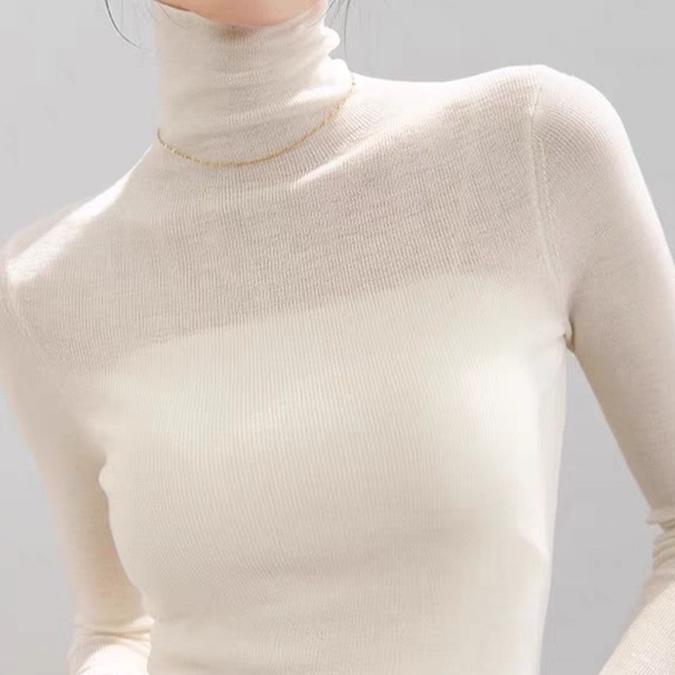 18-Gauge Yarn! Fine-Spun Yangtze Wool Women's Turtleneck Sweater, Thin Slim-Fit Knit Base Layer in White 18-Gauge Yarn! Fine-Spun Yangtze Wool Women's Turtleneck Sweater, Thin Slim-Fit Knit Base Layer in White