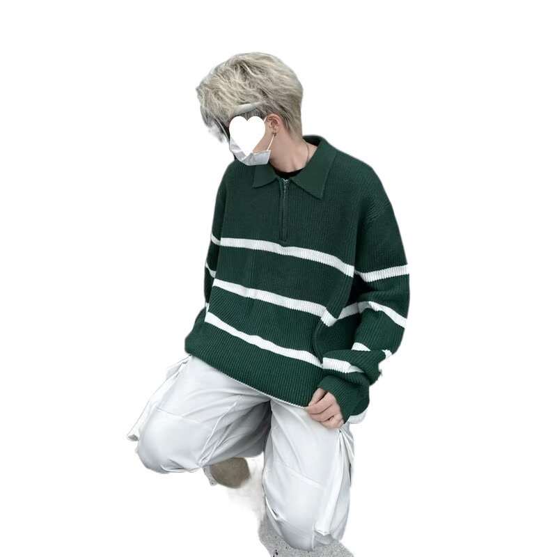 Green design knitted autumn sweater with zipper