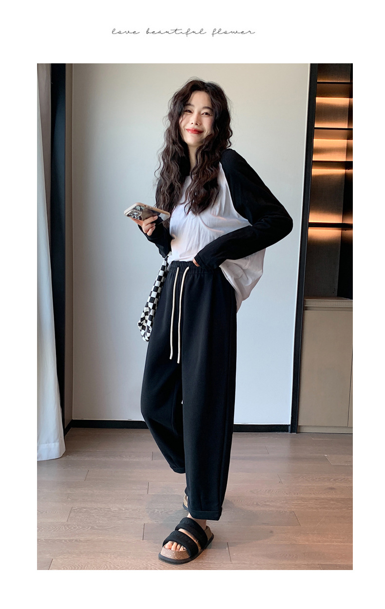 Grey sportswear pants, Minnie Spring and Autumn radish dad pants, loose straight-leg casual Harem sweatpants with flared cuffs pic 32