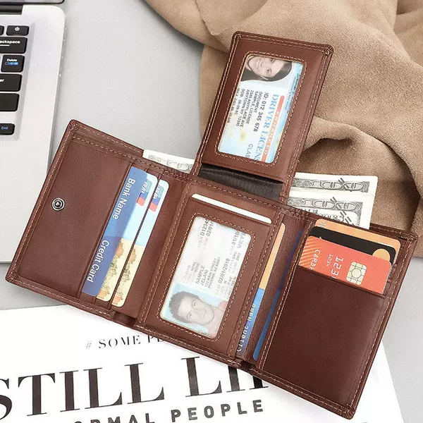 Jiameda Retro Genuine Leather Wallet Men's RFID Anti-theft Brush Multi-card Short Tri-fold Wallet Meijin Clip Change Bag