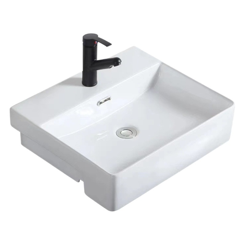 Semi-incrustado lavabo de cerámica con incrustaciones de lavabo incrustado cuenca media colgante Cuenca del baño borde Delgado