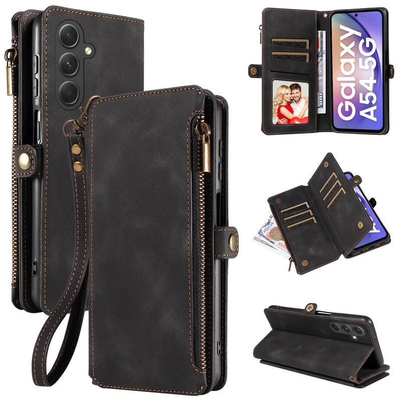 Suitable for Samsung A57 Retro Leather Case A16 Phone Case A15 Stand Wallet A26/A17 Zipper Card Holder Protective Case