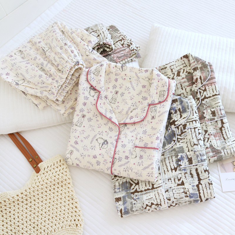 Retro Plaid Long-Sleeved Pure Cotton Gauze Pajamas for Women 2026 New Spring & Fall Thin Style That Can Be Worn Outside Summer Home Clothes Set Retro Plaid Long-Sleeved Pure Cotton Gauze Pajamas for Women 2026 New Spring & Fall Thin Style That Can Be Worn Outside Summer Home Clothes Set